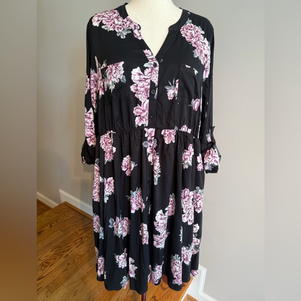 NWT Torrid Black Floral Button-Front Shirtdress - Torrid Size 3 (22-24, 3X)